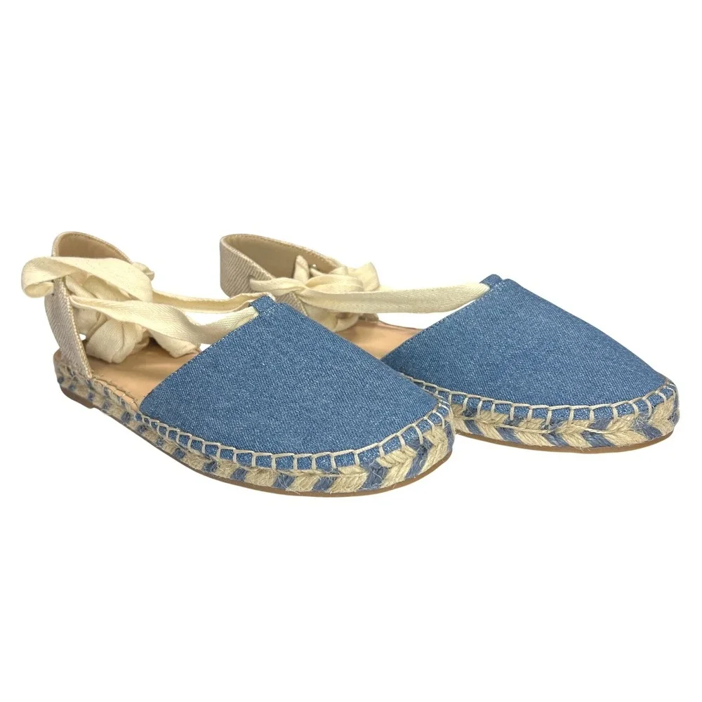 Ann Taylor Loft Chambray Lace Up‎ Espadrille Flats Size 9 EUC